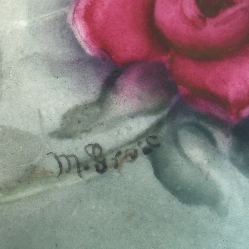 Antique‎ Victorian Hand Painted Cabbage Rose Dresser Jar Signed M Grose 7.5